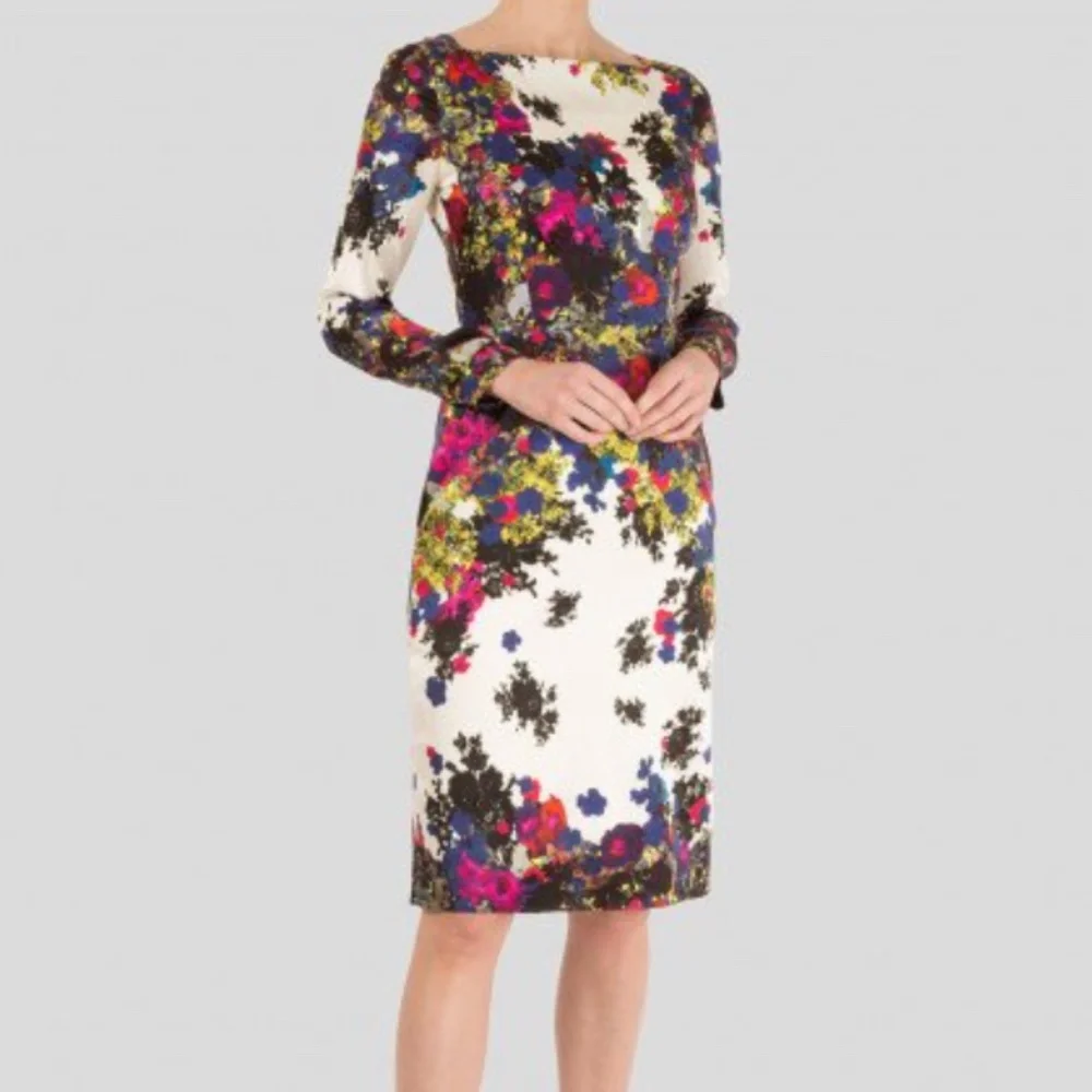 EUC Erdem Floral Silk Sheath Long Sleeve Dress Size 14 US - Picture 1 of 10